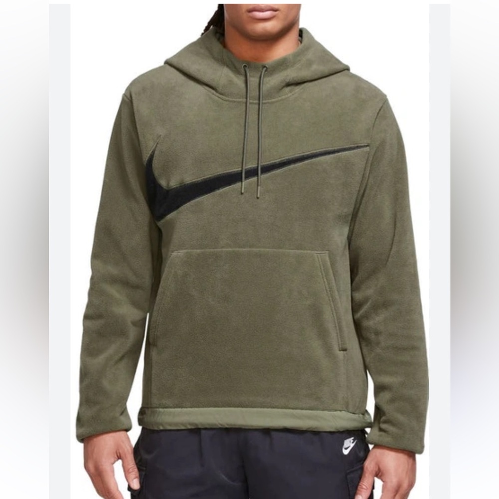 Nike Green Big Swoosh Club Fleece Winterized Pullover Hoodie Sweatshirt Medium